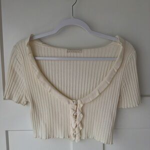 Urban Outfitters Cream Ribbed Crop Top